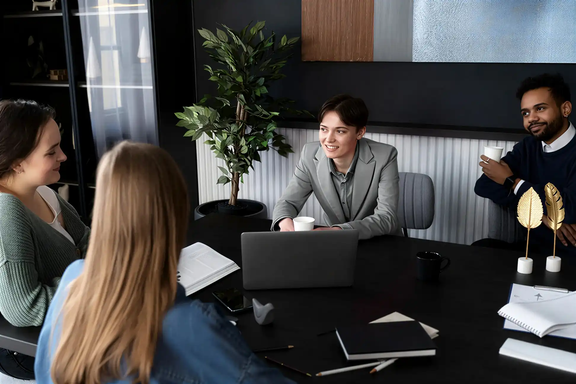 Consultant presenting strategy to clients at table