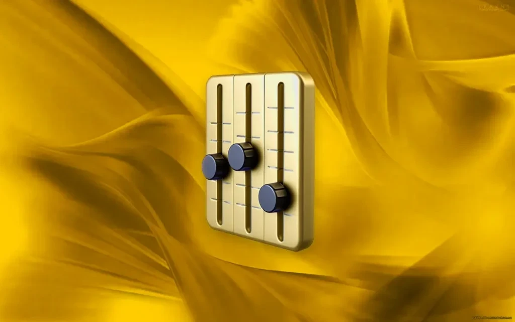 Control panel with adjustment sliders on gold
