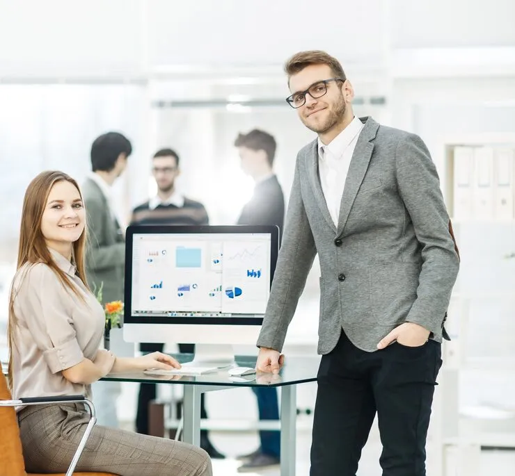 Digital marketing experts analyzing strategy and visibility planning for client campaigns review